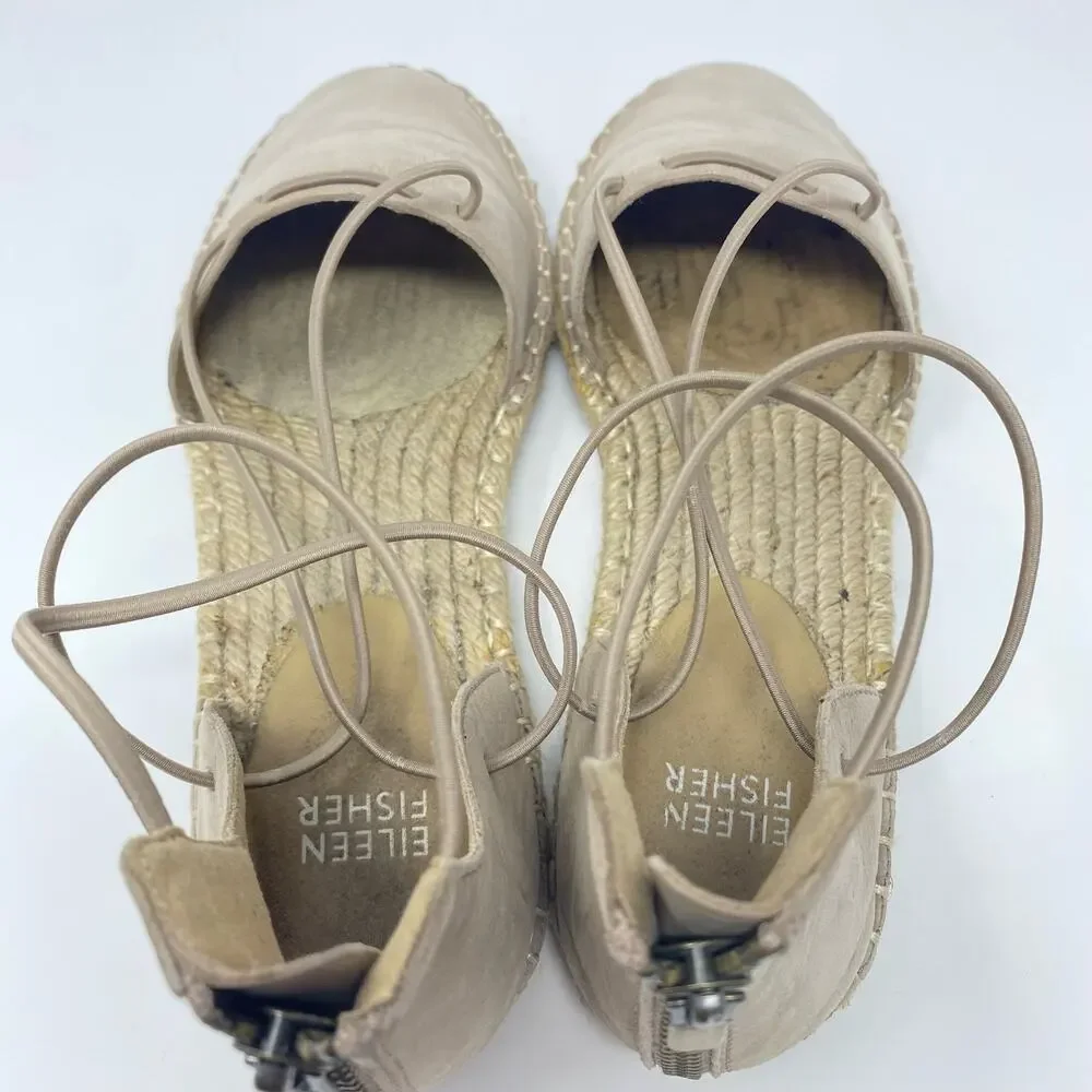 Eileen Fisher Beige Flat Elastic Zip Up Espadrilles 8.5